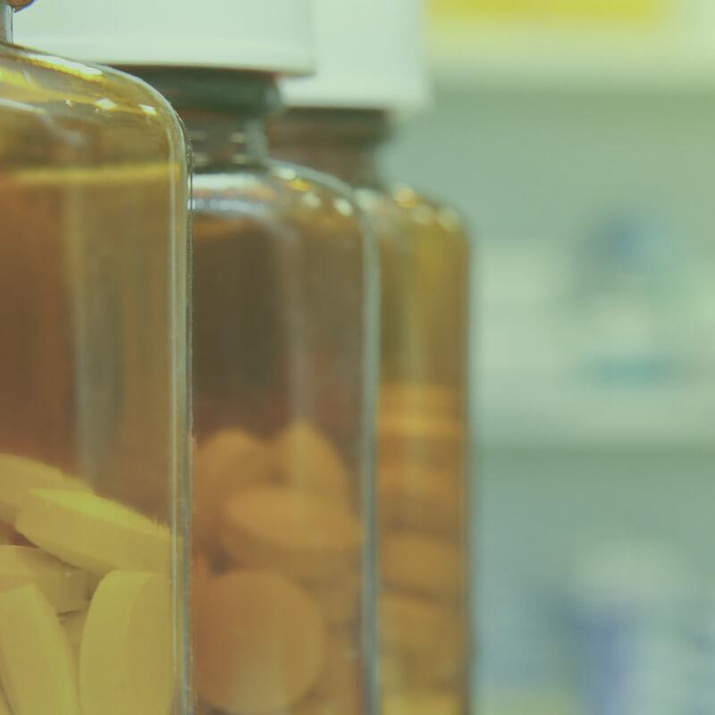 pill bottles at pharmacy